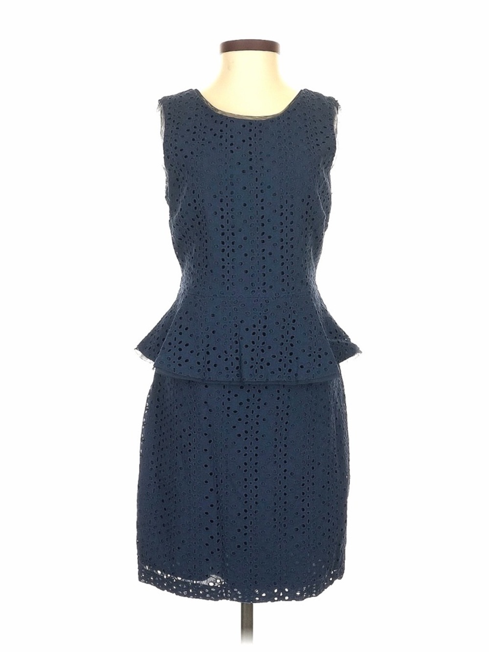 Vintage BCBG Paris Navy Eyelet Peplum Midi Dress 00’s